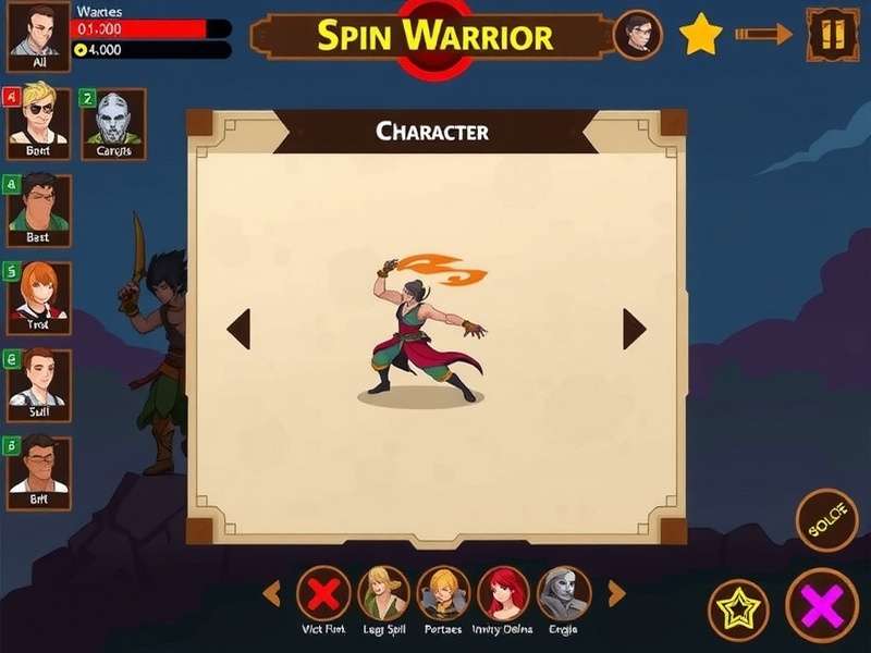 Dynamic Spin Warrior character selection screen